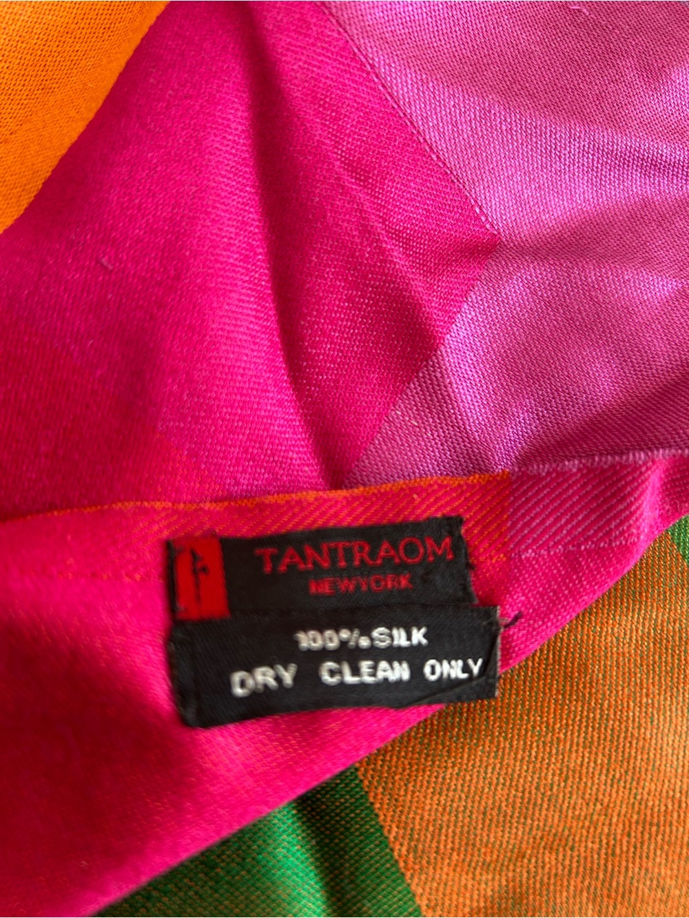 Vibrant Multicolor Silk Scarf with Fringe - Picture 5 of 6